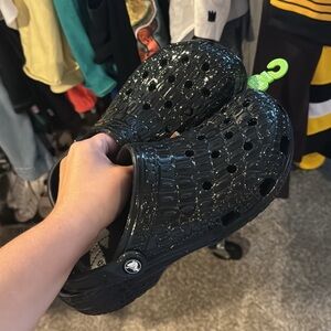 Black alligator patent leather looking crocs